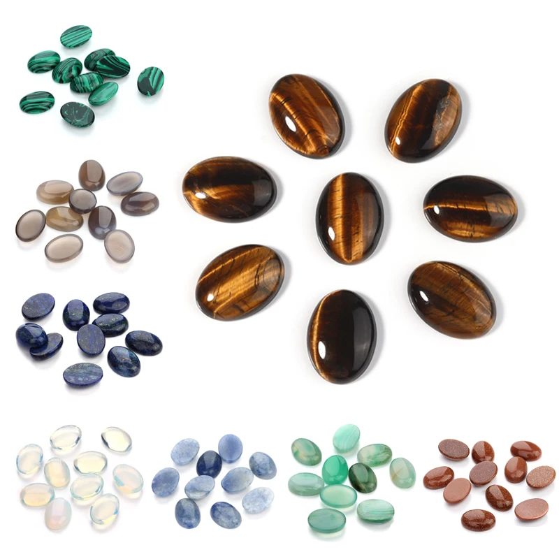 Top Trends: 5 / 10Pcs / Pack Cabochon Natural Stone Oval Agate Lapis Tiger Eye Loose Beads Flat Back Cameo Cabochon Spacers For Jewelri Making Shoppable Styles