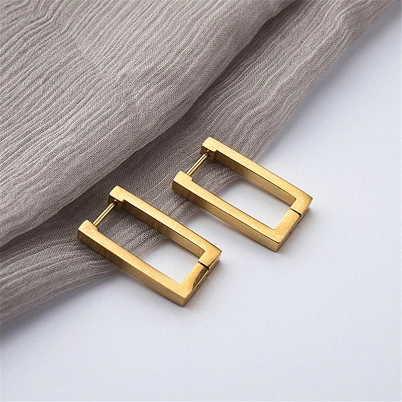 Top Trends: Kshmir Stainless Steel Geometric Earrings Rectangular Metal Hoop Earrings For Women 2023 New Trendy Jewelry Gift Shoppable Styles