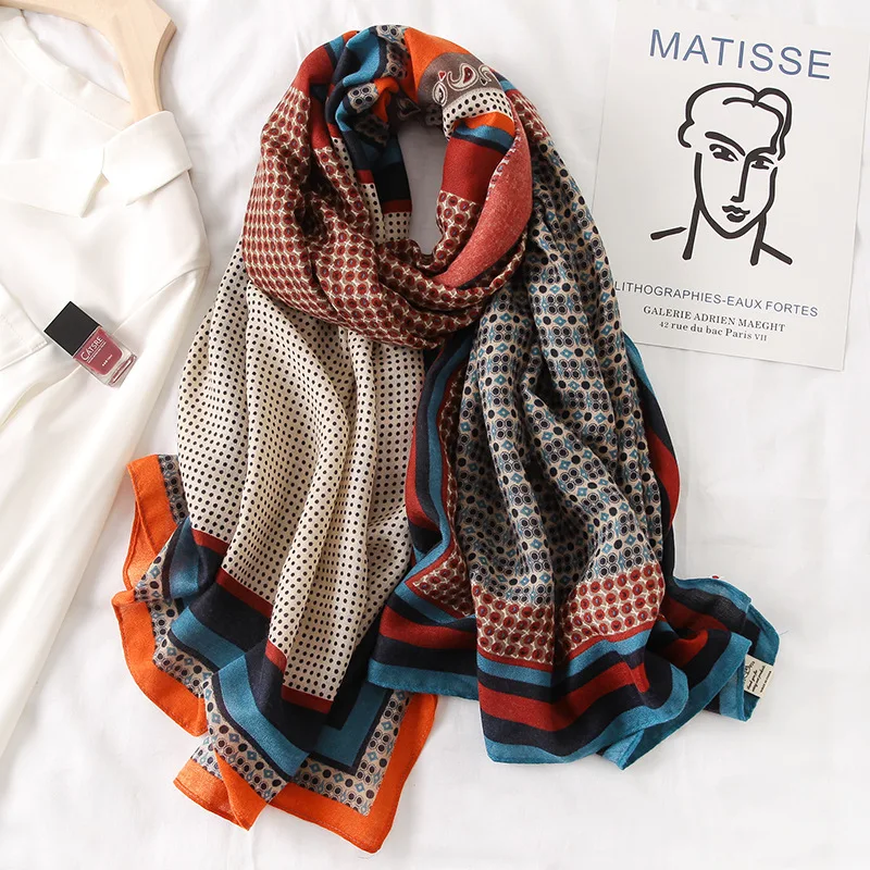 Top Trends: 2022 New Design Brand Women Scarf Fashion Print Cotton Spring Winter Warm Scarves Hijabs Lady Pashmina Foulard Bandana Plaid Shoppable Styles