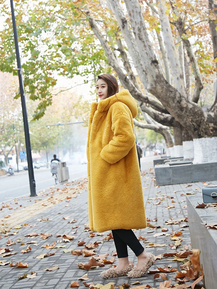 Top Trends: Faux Mink Fur Coat Women Long Loose Hooded Yellow Thick Soft Warmth Fur Coats 2023 Winter New Fashion Temperament Anti Cold Coat Shoppable Styles