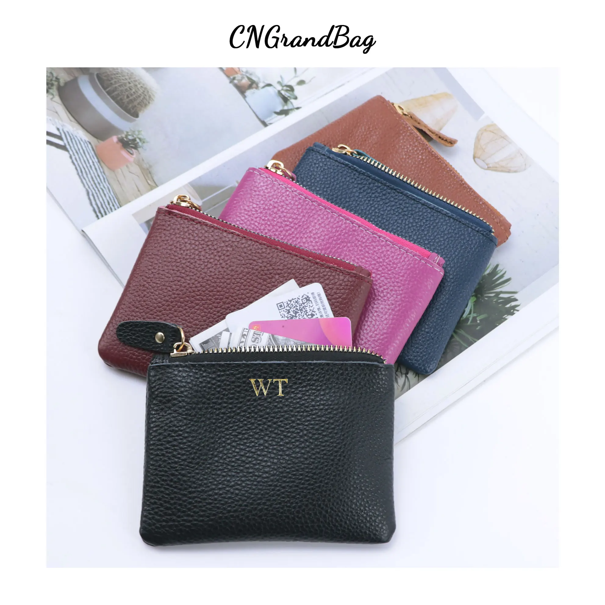 Top Trends: Customed Initial Letters Genuine Pebble Leather Ladies Mini Zipper Coin Purse Men&#039;s Wallet Card Holder Portable Coin Bag Shoppable Styles