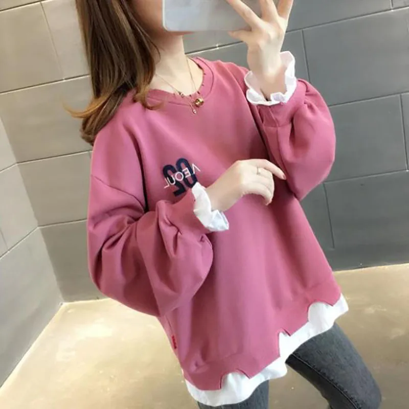 Top Trends: Fashion O-Neck Embroidery Fake Two Pieces T-Shirt Female Clothing 2023 Autumn Loose Commute Tops Casual Tee Shirt Shoppable Styles