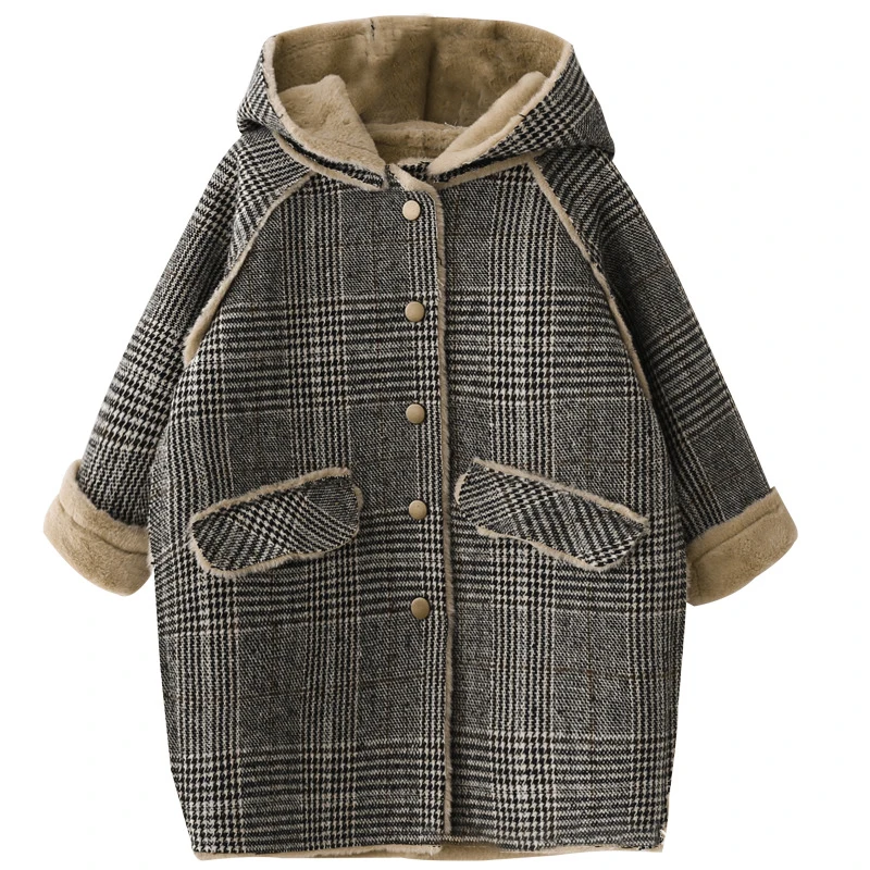 Top Trends: 4-15 Year Children Outwear Winter For Girl Plaid Thicken Woolen Jacket Coat Teenage Kids Outfits Wool Long Outerwear Warm Fleece Shoppable Styles