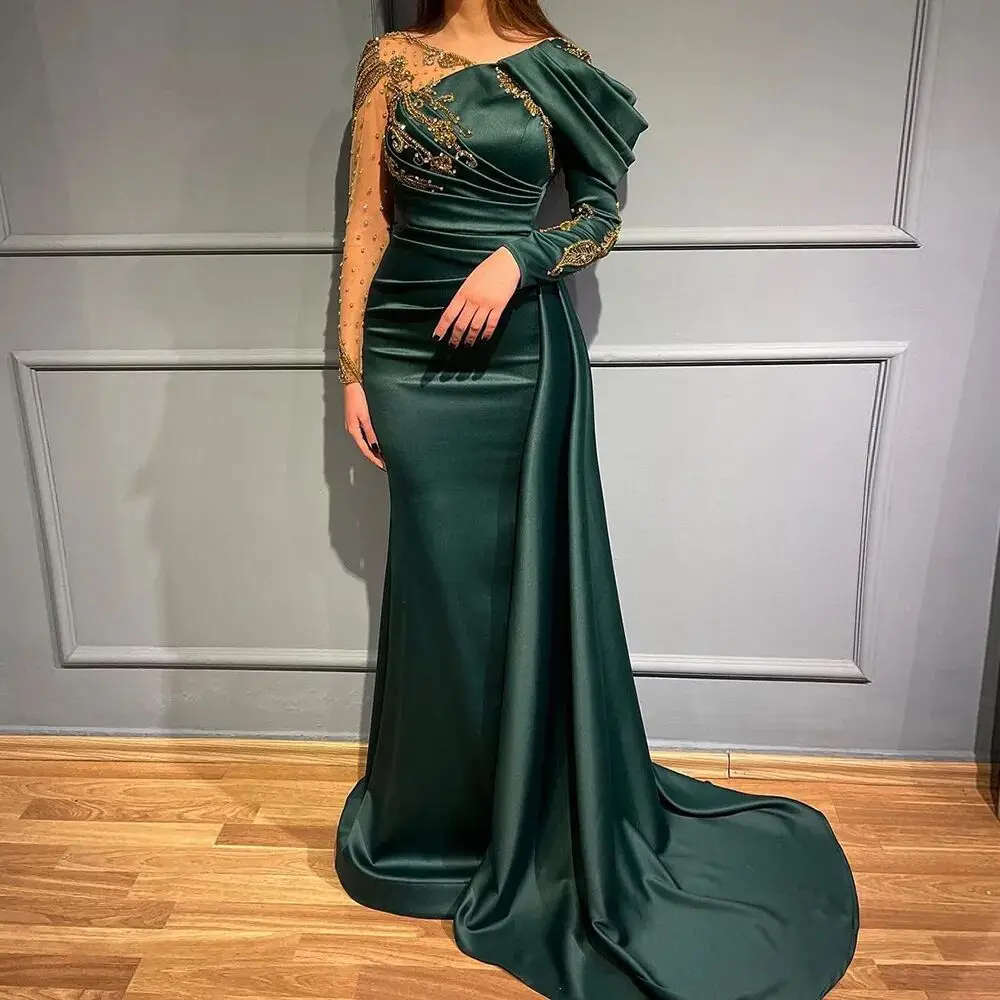 Top Trends: Happy Custom Dubai Mermaid Arabic Evening Dress For Women Wedding Long Sleeve Beaded Appliques Elegant Formal Party Gown Shoppable Styles - Image 2