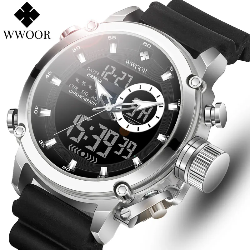 Top Trends: WWOOR Luxury Men Watches Digital Chronograph Military Sport Quartz WristWatch Stainless Steel Waterproof Alarm Relogio Masculino Shoppable Styles