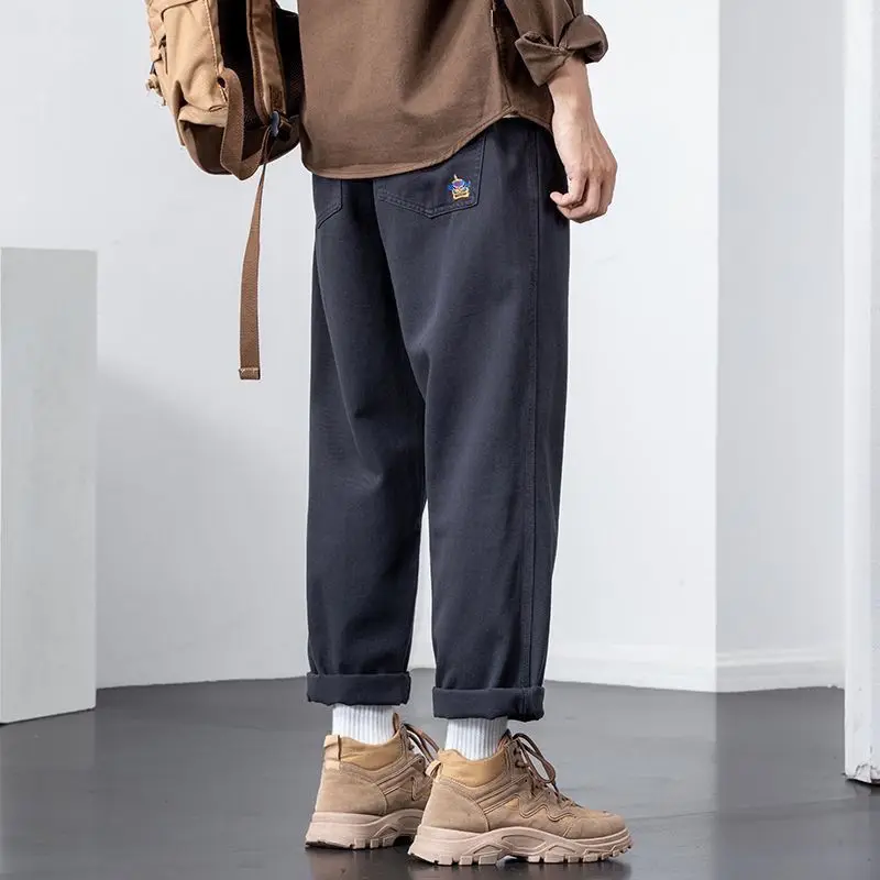 Top Trends: American High Street Youth Trend Versatile Straight Workwear Pants Autumn Solid Pockets Badge Drawstring Loose Cotton Trousers Shoppable Styles