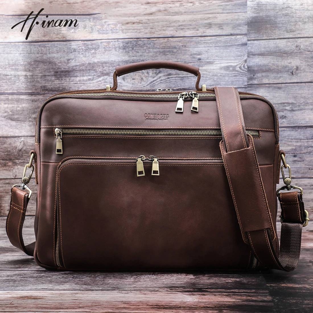 Top Trends: Luxury Men Briefcase Vintage Leather Business Travel Macbook 15.4 16 17 Inch Laptop Handbag Multifunction Crossbody Shoulder Bag Shoppable Styles