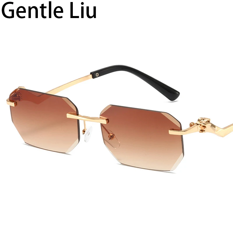 Top Trends: Small Rectangle Rimless Sunglasses Men Leopard Frameless Sun Glasses For Women 2024 Luxury Brand Rhinestones Square Eyewear  Shoppable Styles