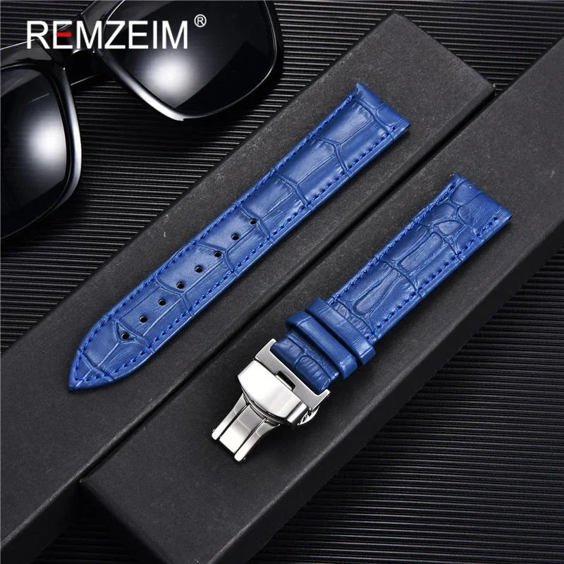 Top Trends: REMZEIM Watch Accessories Watch Strap 18mm 20mm 22mm 24mm Cow Leather Watch Band Blue Green Red Brown Black Watchband Shoppable Styles