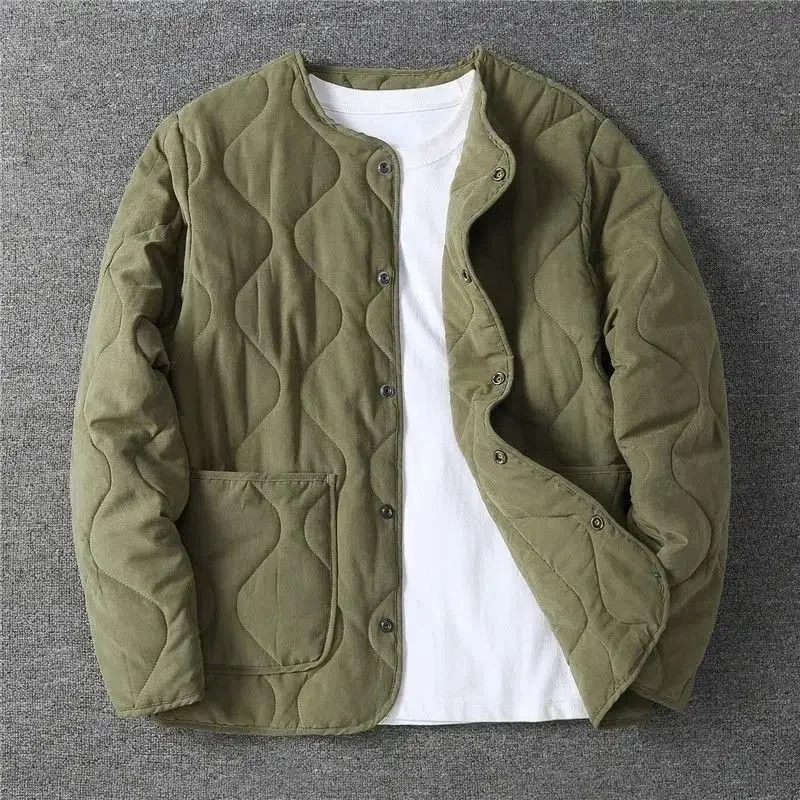 Top Trends: 2023 Autumn Winter O-neck Quilted Jacket Men's Versatile Army Green Retro Thickened Coat Men Techwear Button Up Oversize Jacket Shoppable Styles