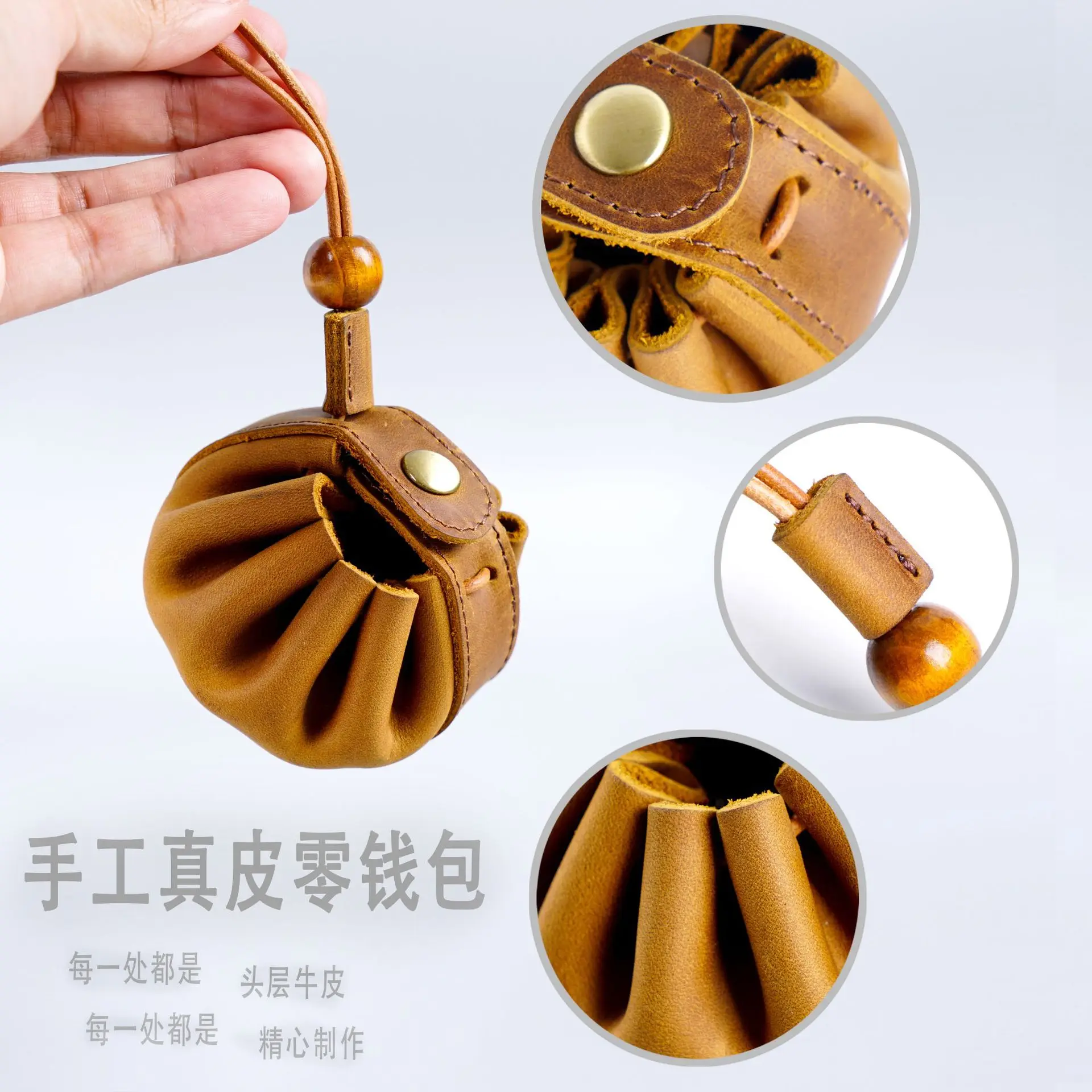 Top Trends: Handmade First Layer Cowhide Coin Purse Drawstring Men And Women Leather Small Coin Purse Student Casual Small Fashion Shoppable Styles - Image 5