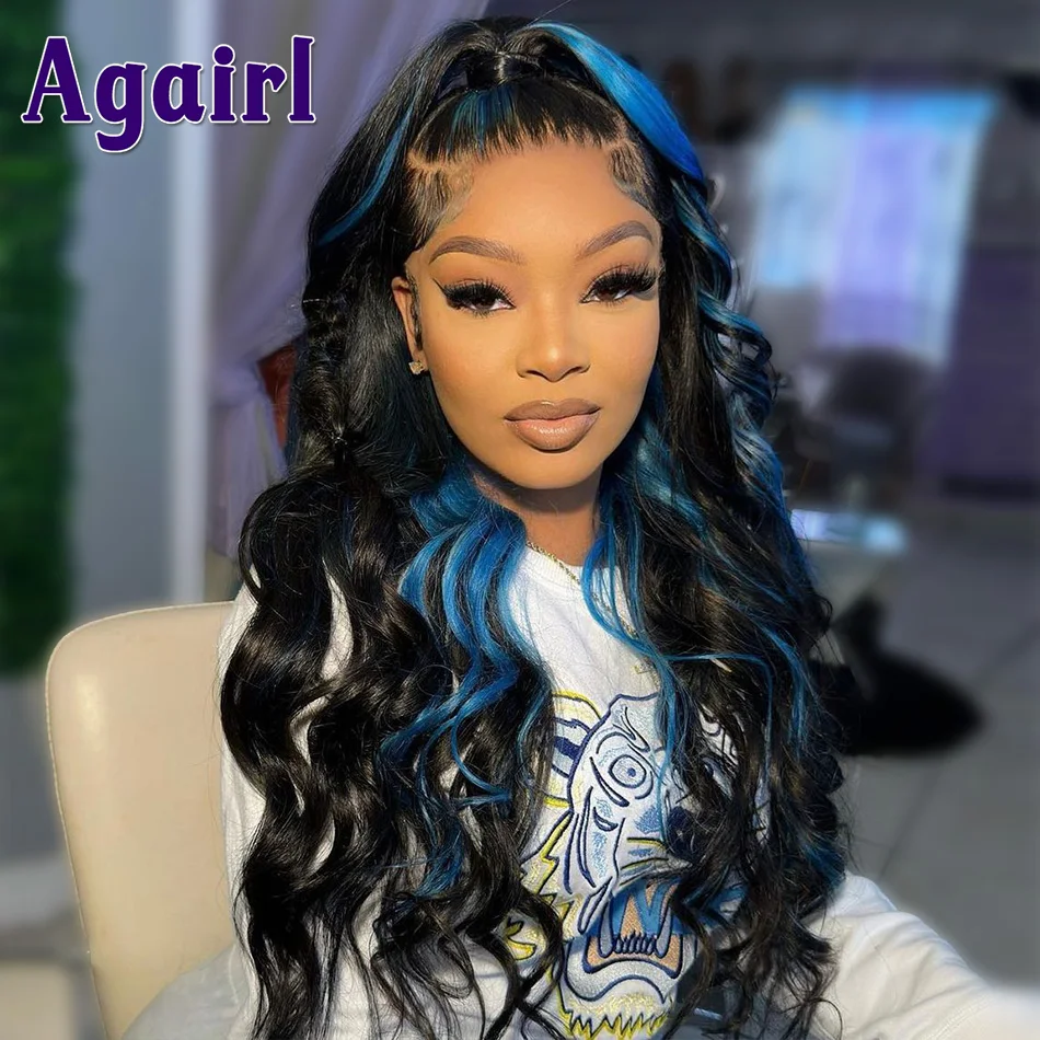 Top Trends: Agairl 13x4 13x6 Blue With Black Highlight Colored Body Wave Lace Front Wig PrePlucked 5x5 Lace Closure Wig Human Hair For Women Shoppable Styles