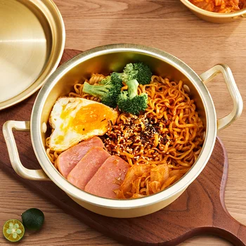 Ramen Pot, Korean Ramen Cooking Pot with Lid Aluminum Stockpot Instant  Noodles Pot Korean Ramyun Noodle Pot with Heatproof Double Handle Fast  Heating