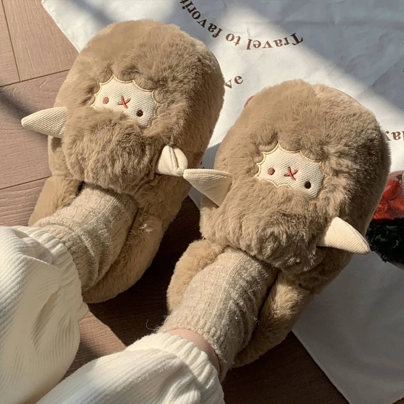 Top Trends: Comwarm Cute Lamb Furry Slippers Women Winter New Cartoon Thick Plush Slippers Female Bedroom Soft Cozy Warm Fluffy Home Shoes Shoppable Styles - Image 5