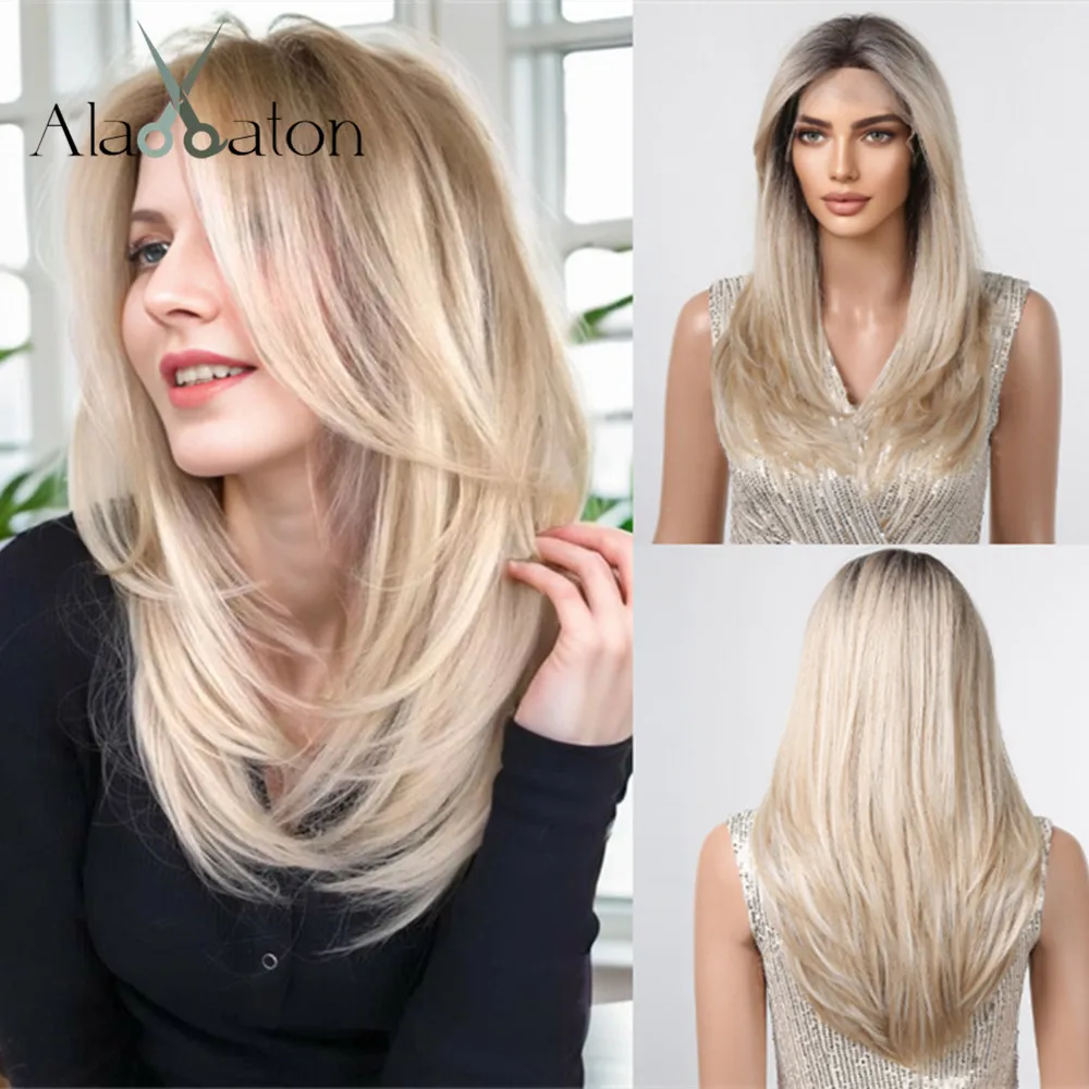 Top Trends: ALAN EATON Light Brown Straight Lace Front Wigs Middle Parting Ombre Blonde Lace Synthetic Wig Natural Hairline Heat Resistant Shoppable Styles