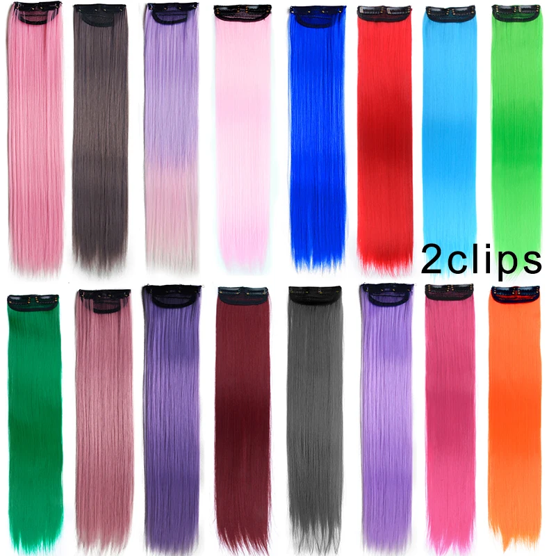 Top Trends: Colored Party Highlights Colorful Clip In Hair Extensions 22 Inch Straight 5Packs Synthetic Hairpieces For Women Kids Girls Shoppable Styles - Image 2