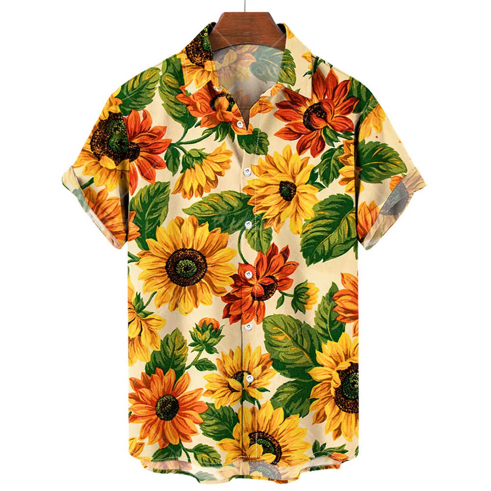 Top Trends: 2022 Hawaiian Men&#039;s Shirts Sunflower Print Shirts For Men Lapel Fashion Short Sleeve Men&#039;s Clothing Loose Oversized Tops Summer Shoppable Styles