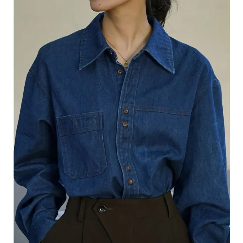 Top Trends: Women&#039;s Autumn And Winter New Lapel Denim Shirt Fashion Comfortable Button Pocket Splicing Fleece Warm Long Sleeved Leisure Coat Shoppable Styles