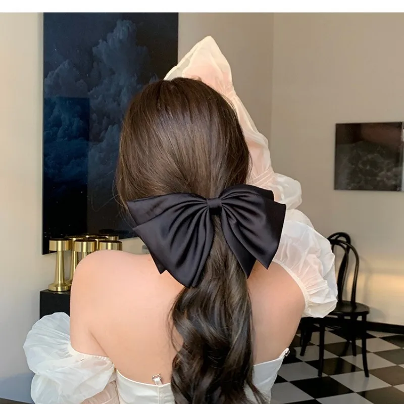 Top Trends: Elegant Satin Silk Large Bow Hair Clips Barrettes Women Girls Solid Black Ribbon Big Bowknot Hairpins Hair Accessories Fashion Shoppable Styles