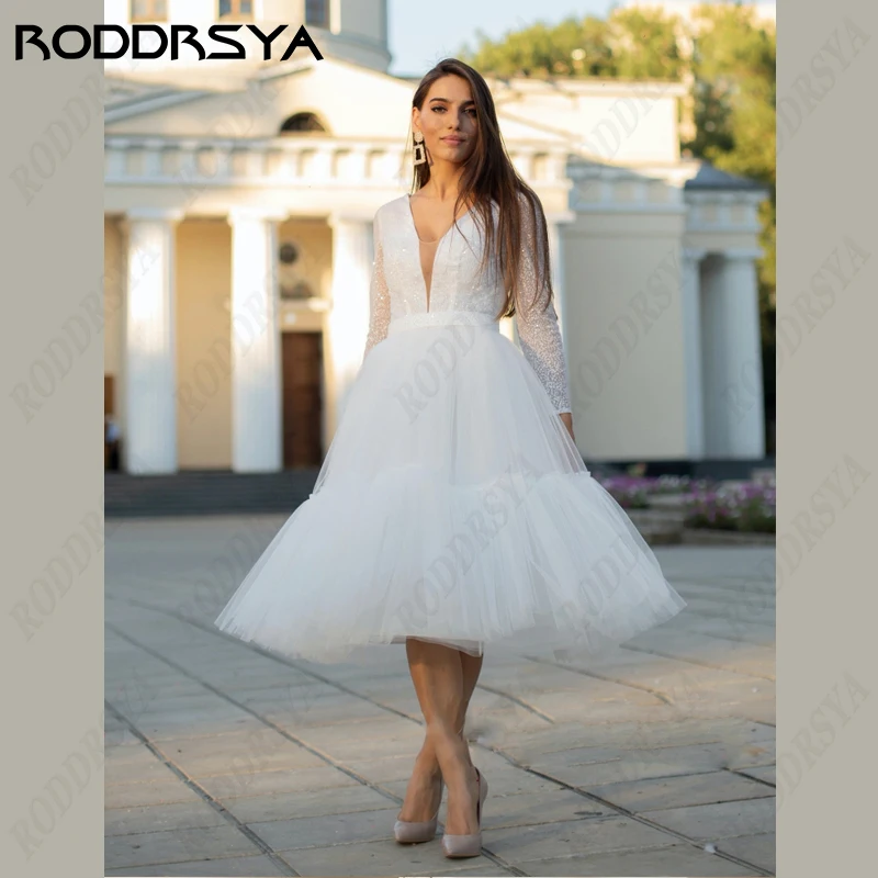 Top Trends: RODDRSYA Boho Short Wedding Dresses For Women Tulle V-Neck Mini A-Line Vestidos De Novia Lace Long Sleeves Beach Bridal Gowns Shoppable Styles