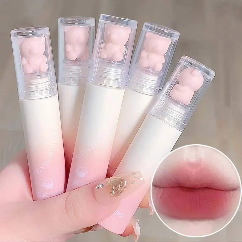 Top Trends: Cute Bear Velvet Lip Gloss Girl's Matte Lip Glaze Waterproof Lasting Chestnut Red-brown Lip Mud Korean Makeup Liquid Lipsticks Shoppable Styles