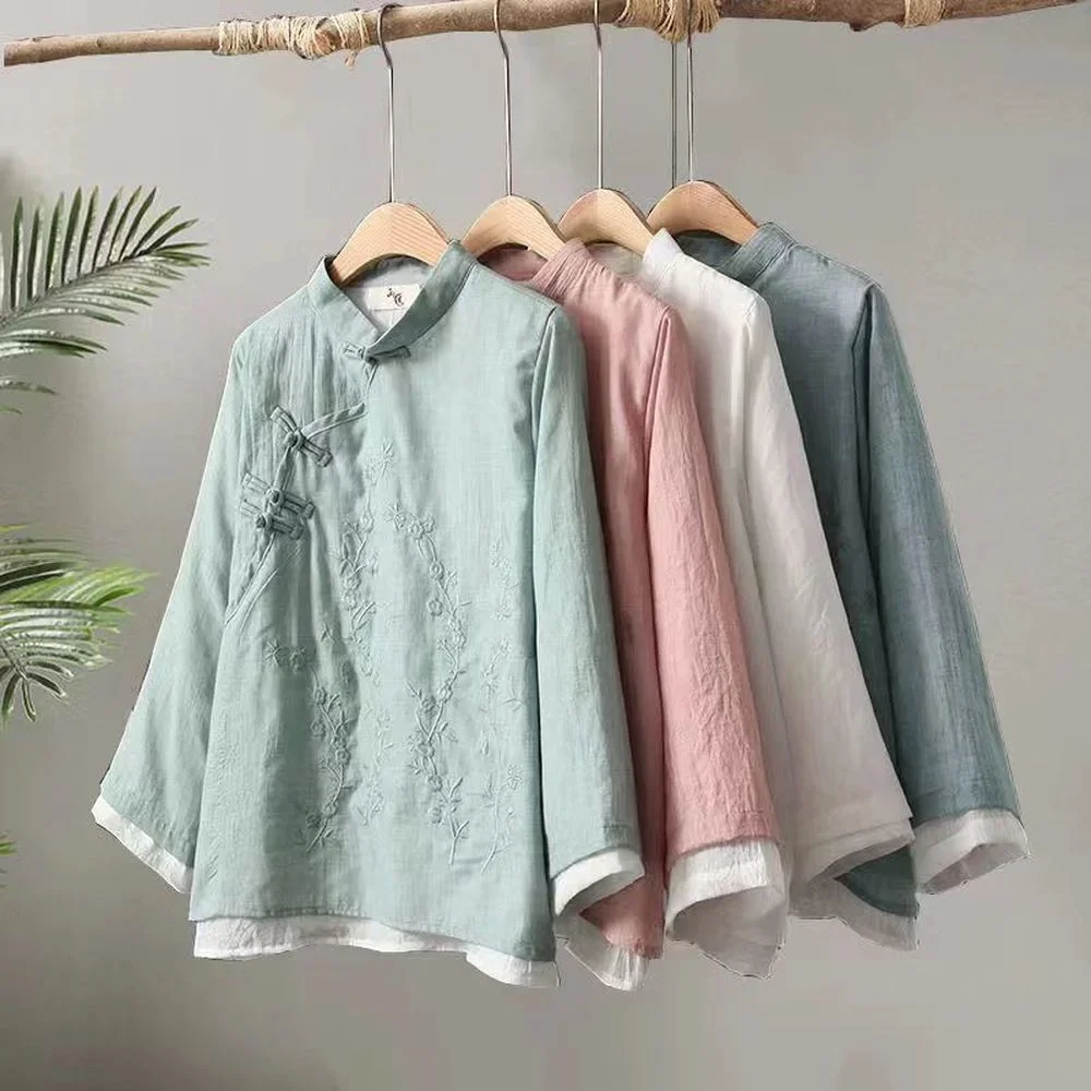 Top Trends: Traditional Chinese Clothing Women Tai Chi Chiffon Tang Suit Top Costume Female Linen Kung Fu Shirt Long Sleeve Blouse Qipao Top Shoppable Styles