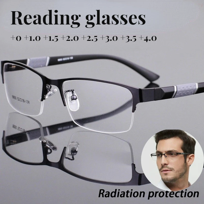 Top Trends: Men&#039;s Reading Glasses Business Half Frame Diopter High Quality Radiation Proof Flat Mirror 0 To + 400 Shoppable Styles