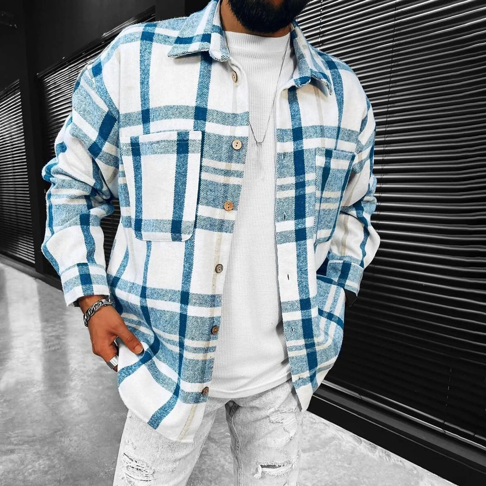 Top Trends: Spring Autumn Men Shirt Turn-down Collar Cotton Blend Long Sleeve Plaid Buttons Shirt Coat Casual Loose Streetwear Man Clothes Shoppable Styles