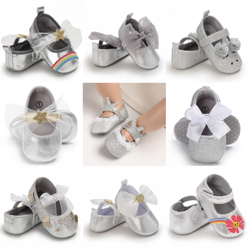 Top Trends: Cute 0-18M Spring Newborn Silver Baby Shoes Non Slip Cloth Bottom Girl Shoes Elegant Breathable Casual Baby First Walking Shoes Shoppable Styles