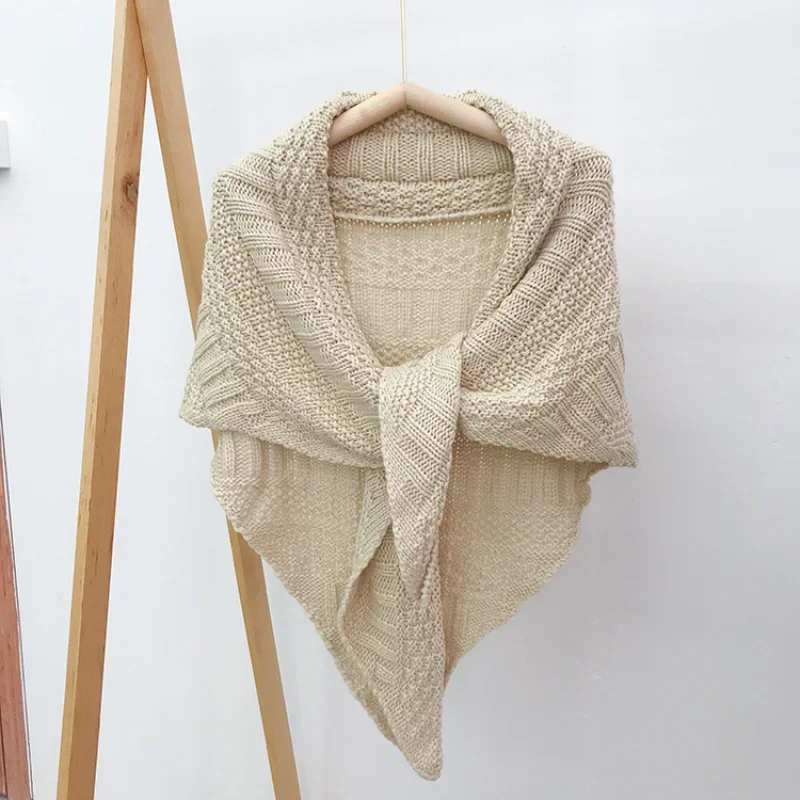 Top Trends: Winter Women's Scarf Knitted Wool Shawl Fashion Casual Warm 2022 New Korean British Trendy Triangle Pure Color Women Shoppable Styles