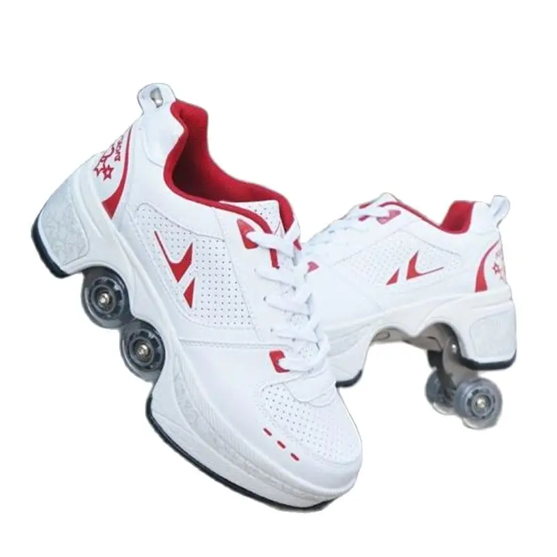 Top Trends: Children Dual Purpose Deformation Sneakers With 4 Wheels Parkour Roller Skates Light Runaway Shoes For Kids Girls Boys Outdoor Shoppable Styles