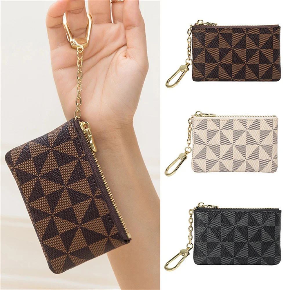 Top Trends: Coin Key Storage Bag W / Chain Women Mini Coin Purse Luxury Designer Plaid Leather Small Zipper Short Wallet Ladies Change Pouch Shoppable Styles