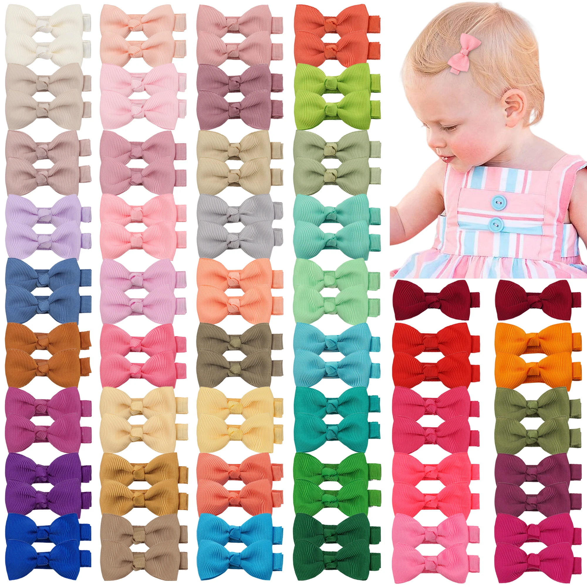 Top Trends: 50 / 70 / 80 / 90Pieces Boutique Tiny Baby Bows Grosgrain 2" Hair Bows Non-Slip Full Lined Alligator Clips For Baby Girls Toddlers Shoppable Styles