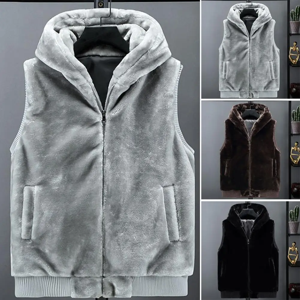 Top Trends: Men Winter Vest Soft Plush Faux Fur Hooded Sleeveless Thickened Zipper Closure Pockets Cardigan Plus Size Soft Warm Mid Length W Shoppable Styles