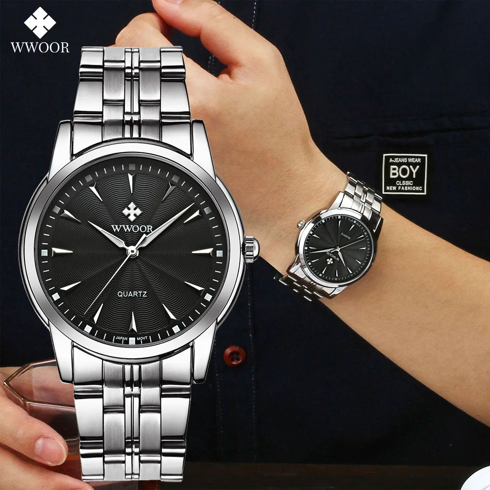 Top Trends: WWOOR Top Fashion Men Watch Silver Stainless Steel Male Clock Sports Waterproof Quartz Luxury Wristwatches Men Relogio Masculino Shoppable Styles