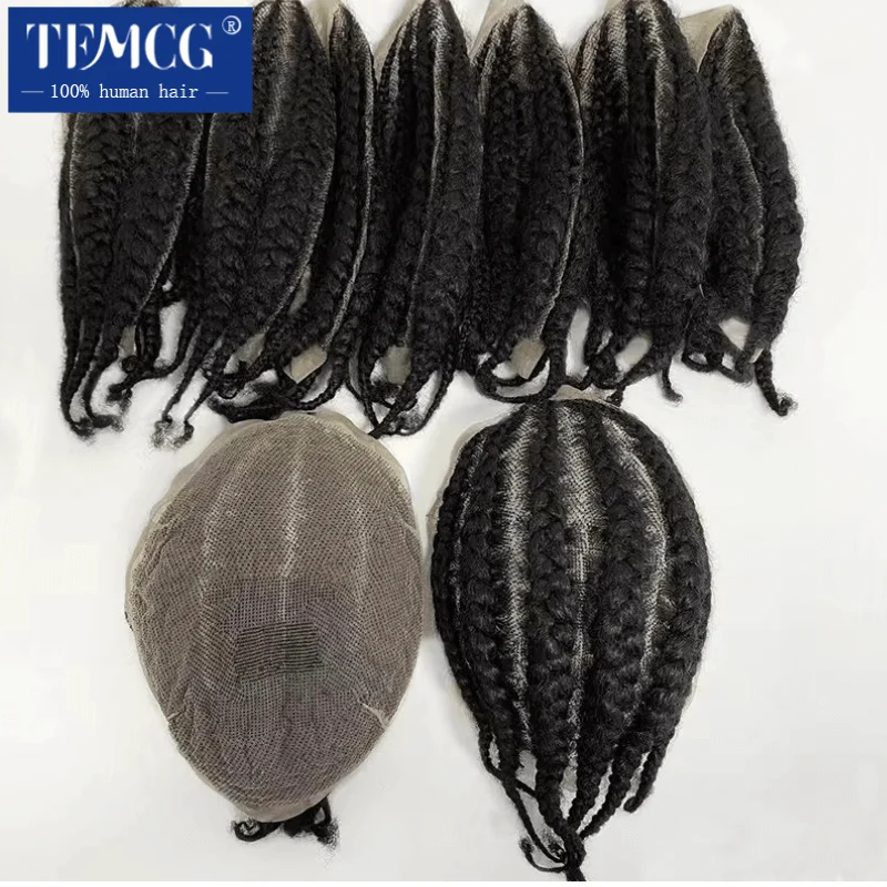 Top Trends: Toupee For Men Braided Full Lace Toupee For Black Men Human Hair Replacement Afro Corn Braids Male Hair Prosthesis Wigs For Men Shoppable Styles - Image 6