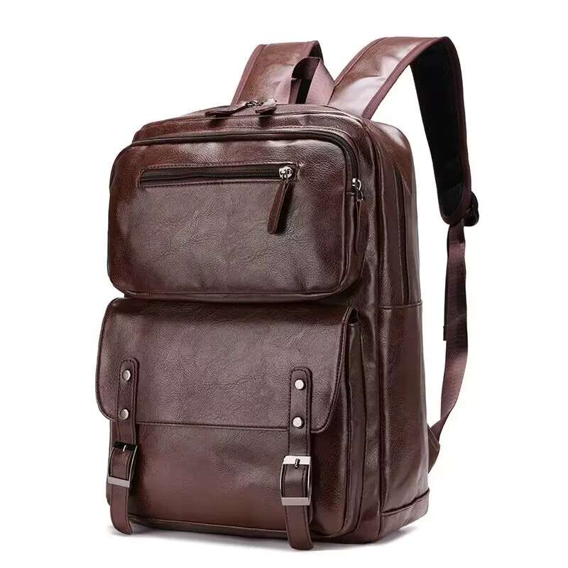 Top Trends: Vintage PU Leather Men Backpack Business Travel Backpack Large Capacity Male Laptop Bag Fashion School Bags For Boys Shoppable Styles