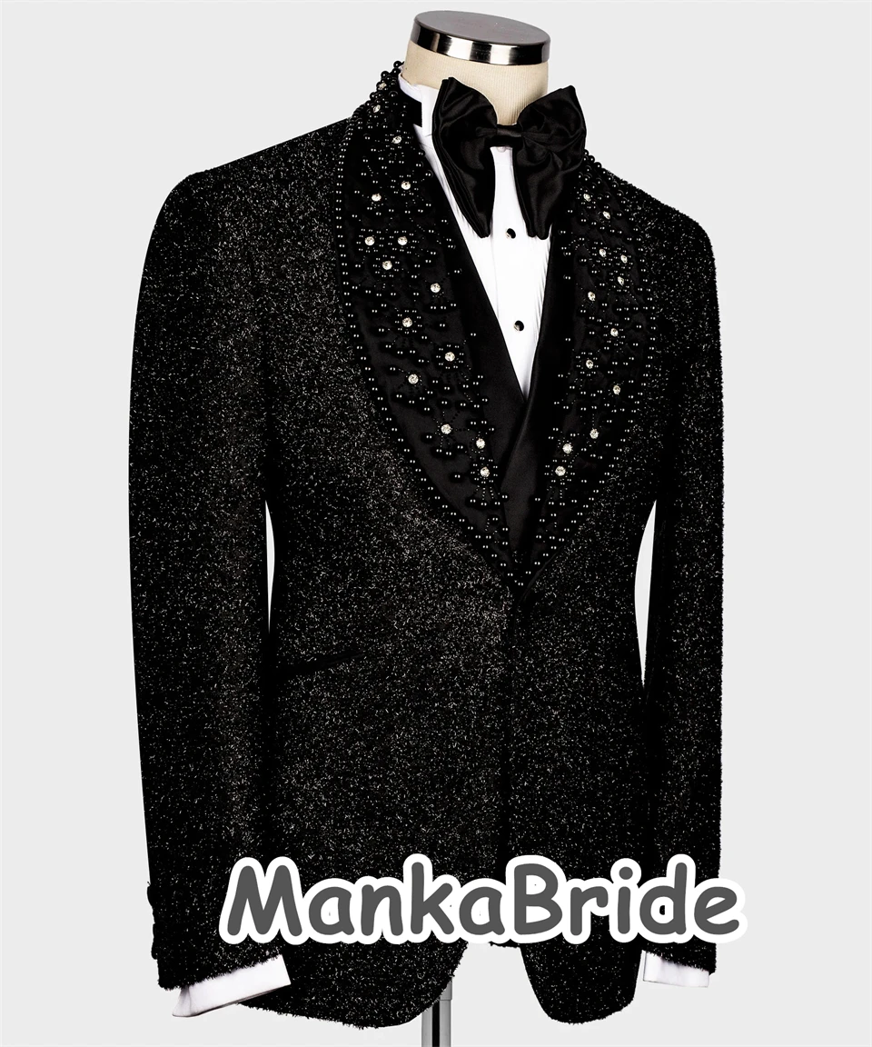 Top Trends: Luxury Men Wedding Groom Suits Glitter Lurex Black Blazer Vest Pants 3pcs Business Prom Party Gowns Shoppable Styles - Image 2