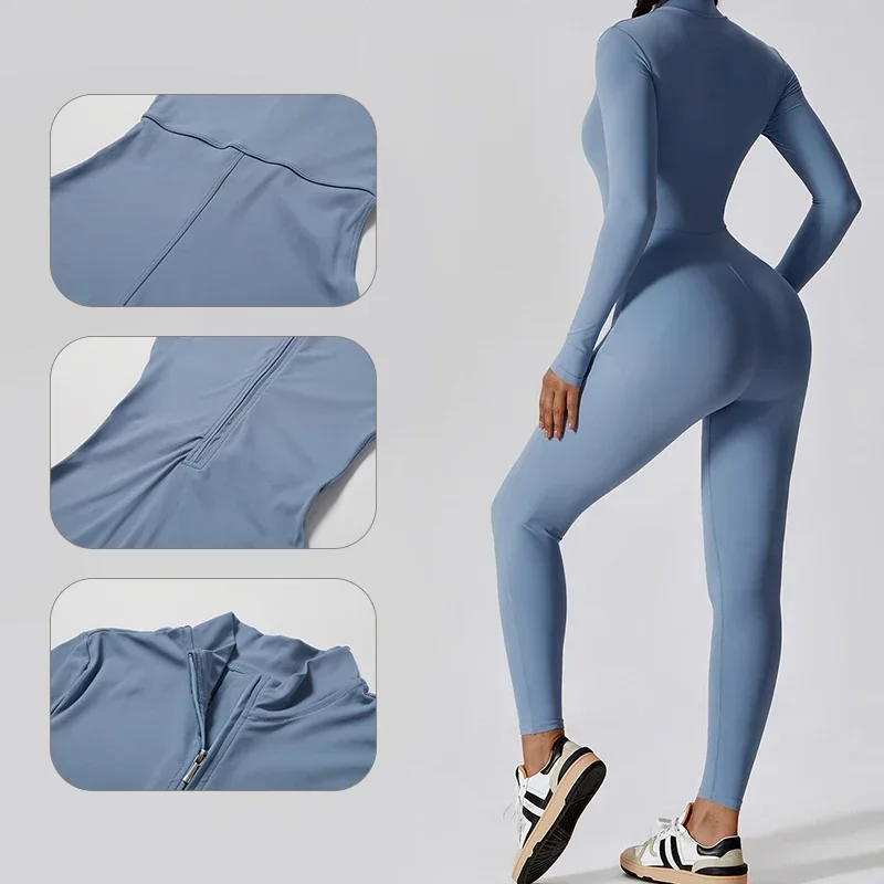 Top Trends: Tracksuit Set Women Yoga Jumpsuit Stand Collar Half Zipper Long Sleeved High Waist Butt Lift Fitness Sports Bodysuit Leggings Shoppable Styles