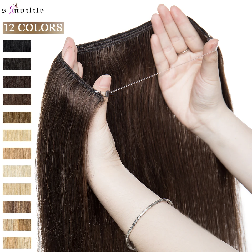 Top Trends: S-noilite 16-24inch 60g-80g Wire In Hair Extensions Straight Wire In 100% Human Hair Hairpiece Invisible Fish Line Natural Hair Shoppable Styles