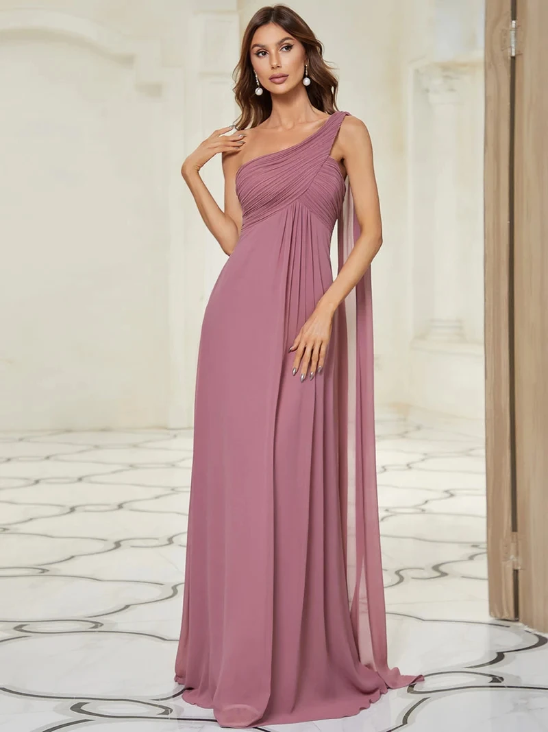 Top Trends: Elegant Evening Dresses Long A-LINE One-Shoulder Ruched Side Draped 2024 Ever Pretty Of Chiffon Simple Bridesmaid Women Dress Shoppable Styles