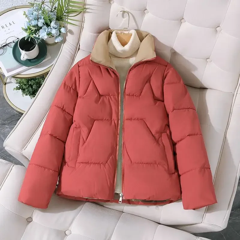 Top Trends: 2023 Puffer Jacket Women Winter Cotton-padded Jacket Parkas Warm Long Sleeve Solid Color Short Coat Thickened Outerwear Shoppable Styles