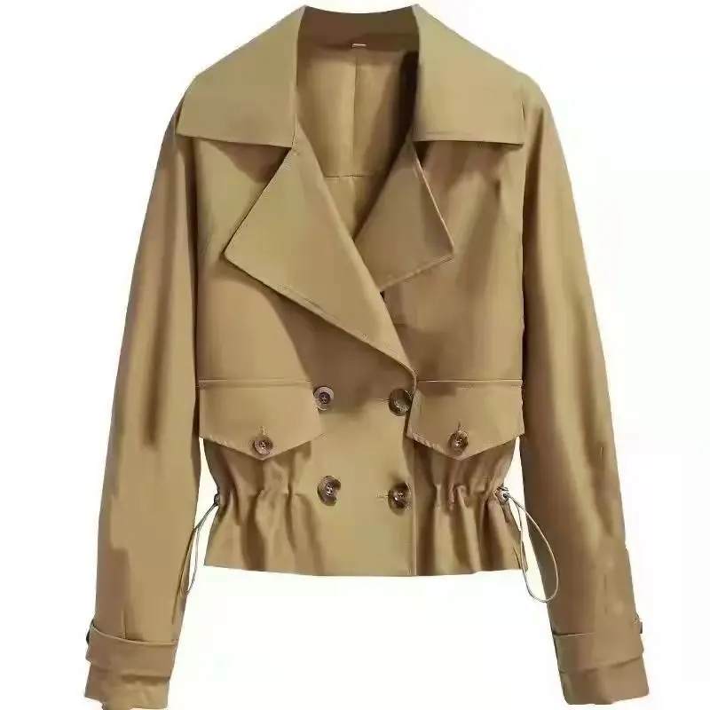 Top Trends: 2023 New Spring And Autumn Fashion Commuter Casual Loose Korean Double Breasted Oversize Versatile Women's Short Trench Coat Shoppable Styles - Image 2