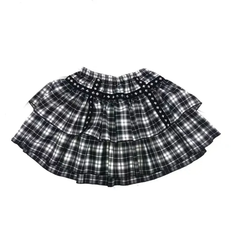 Top Trends: Gothic Women Skirt White Black Plaid Short Skirts Rivet Punk Style Double Layer High Waist Ball Gown MINI Skirt Female Shoppable Styles