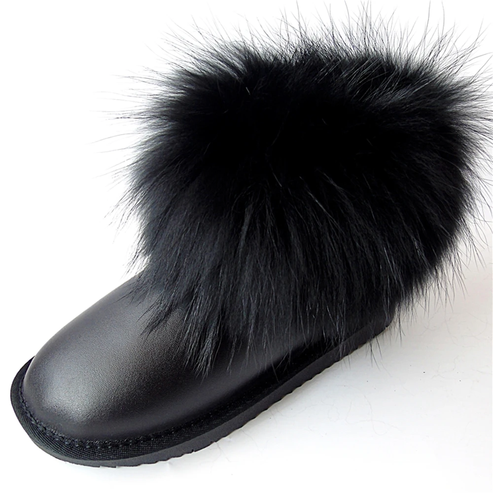 Top Trends: G&Zaco Luxury Natural Black Fox Fur Snow Boots Waterproof Cowskin Boots Ankle Boots Real Fur Genuine Leather Women Flat Shoes Shoppable Styles - Image 6