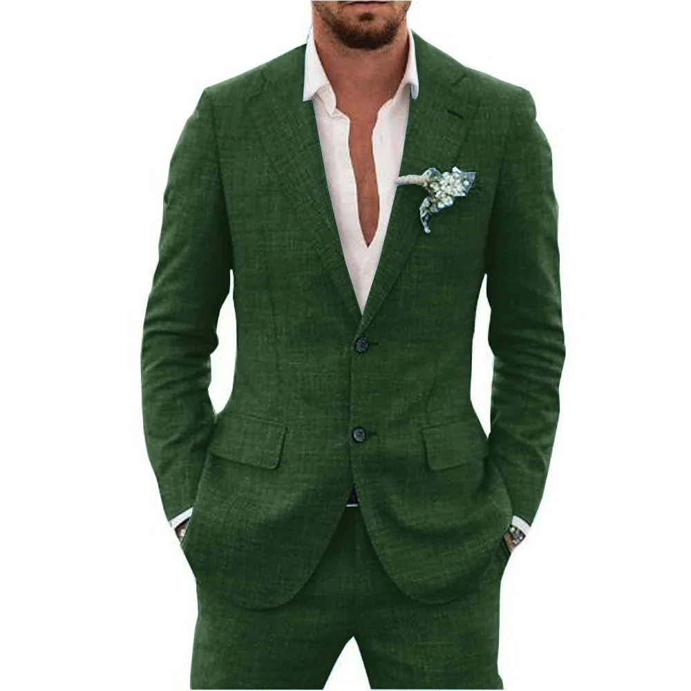 Top Trends: Slub Cotton Linen Suiting Fabric Full Men's Suit Lapel Collar Single-breasted 2 Piece Set Elegant Man Suits High Quality Blazer Shoppable Styles - Image 4