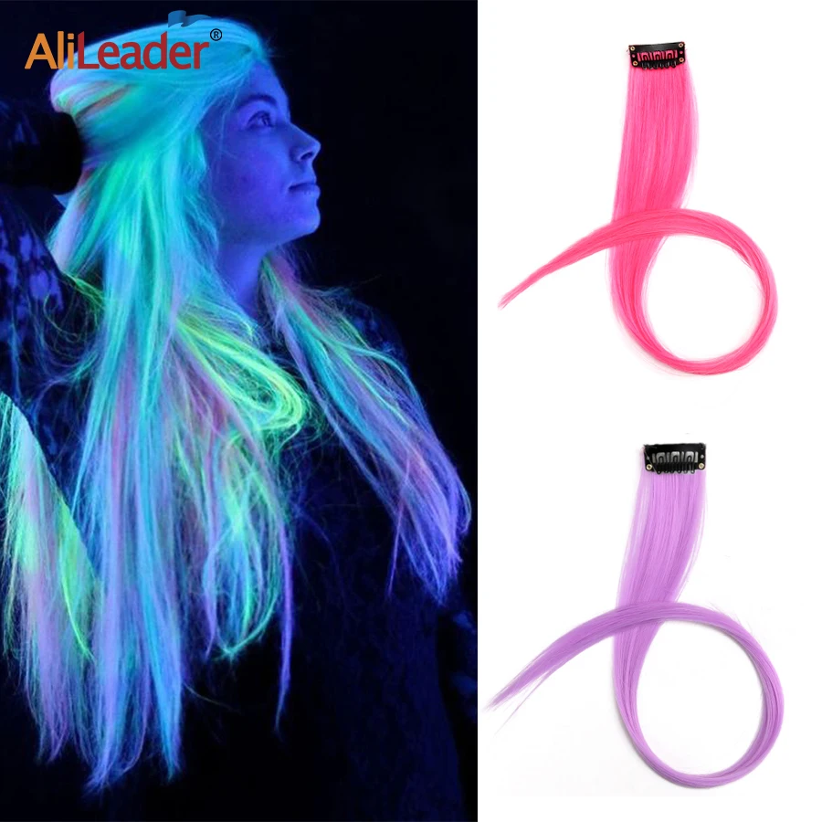 Top Trends: Alileader Luminous Hair Synthetic Clip In Hairpiece Fluoresce Hair Extensions 20Inch Glowing Hair Shine In The Darkness Straight Shoppable Styles