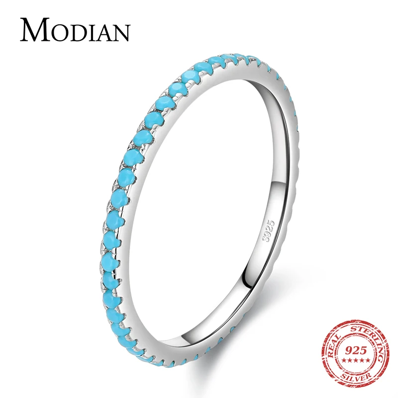 Top Trends: Modian 100% 925 Sterling Silver Classic Exquisite Circle Turquoise Charm Stackable Finger Ring For Women Trendy Fine Jewelry Shoppable Styles