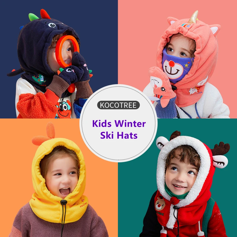 Top Trends: Kocotree Kids Winter Ski Hats Christmas Gift Lovely Warm Cartoon Soft Hat With Face Mask Caps For Children Boys Girls Warm Hat Shoppable Styles