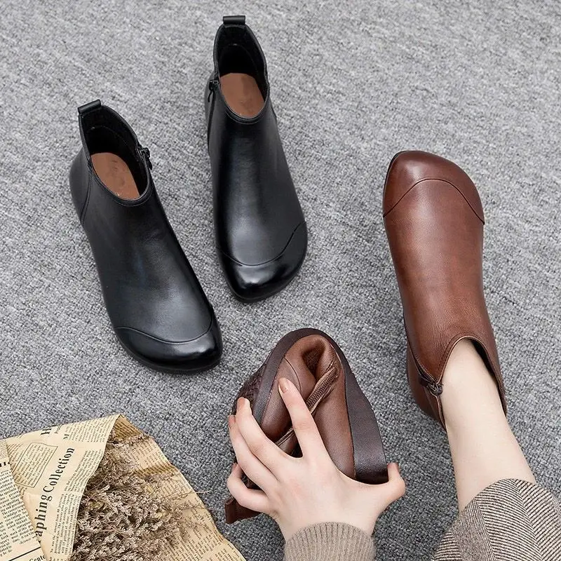 Top Trends: Autumn Black Short Boot 2023 New Arrival Women Ankle Boots Leather Moccasins Female Warm Winter Snow Waterproof Shoes 35-43 Size Shoppable Styles